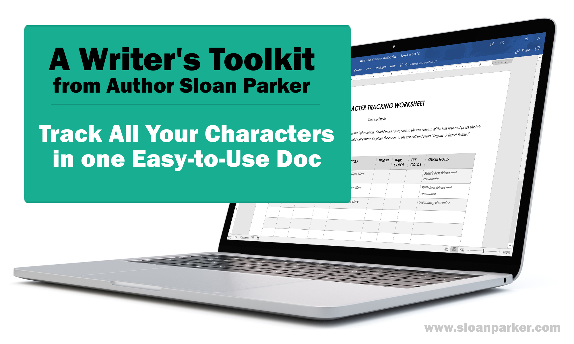 Character Tracking Worksheet for Writers